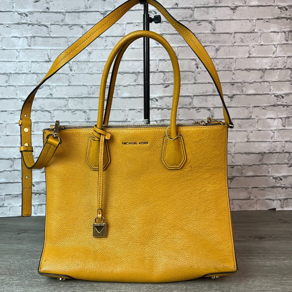 Michael Kors Mercer large pebbled leather tote bag in yellow